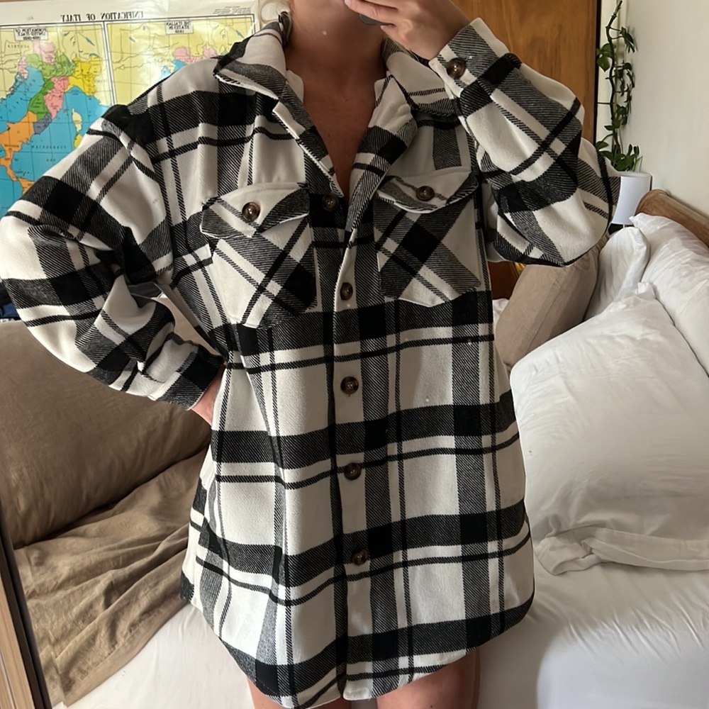 Love tree oversized plaid shacket dress